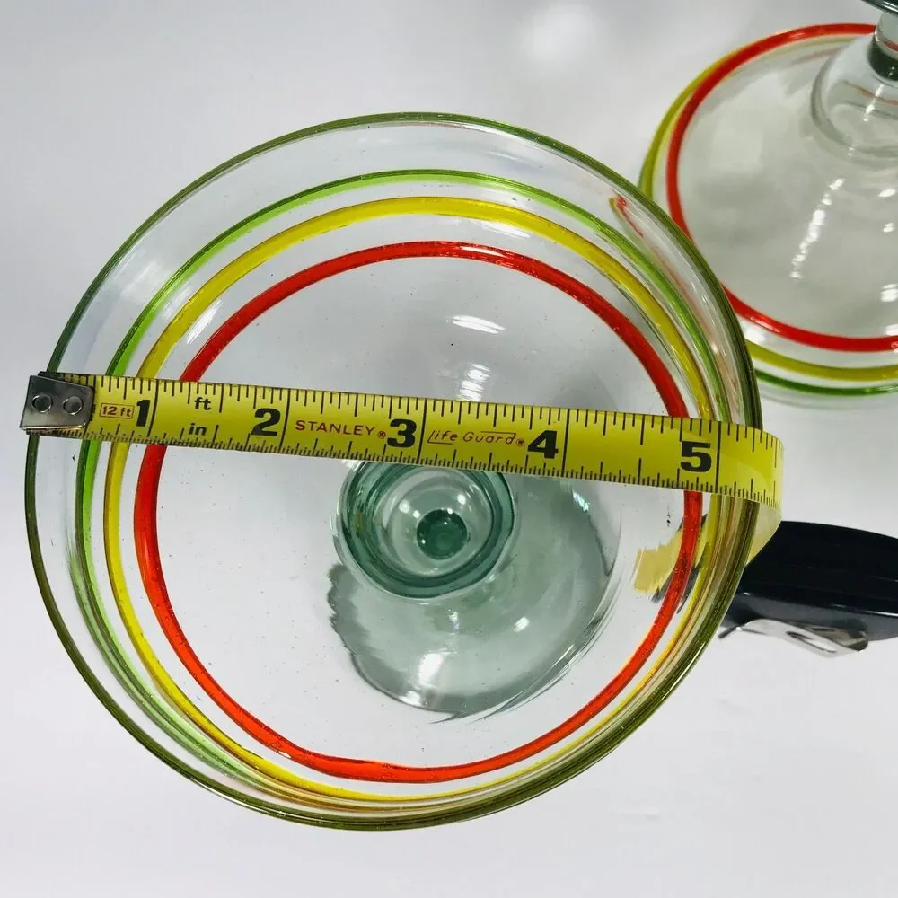 Handblown 2 Mexican Margarita Glasses Raised Striped Cocktail Bar Bubbles